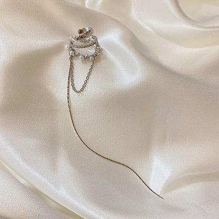 Silver Tassel Earrings Without Piercing Ear Bone Clips for Women Fashion Jewelry