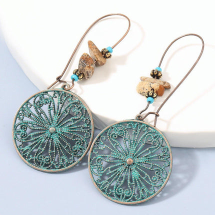Bohemian Vintage Openwork Floral Round Earrings Elegant Jewelry Women Fashion