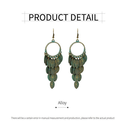 Green Bohemian Feather Tassel Earrings Ethnic Jewelry Women Fashion Accessory