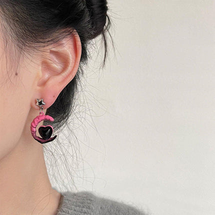 Elegant Pink Black Gradient Love Earrings Niche Design High-End Fashion Jewelry
