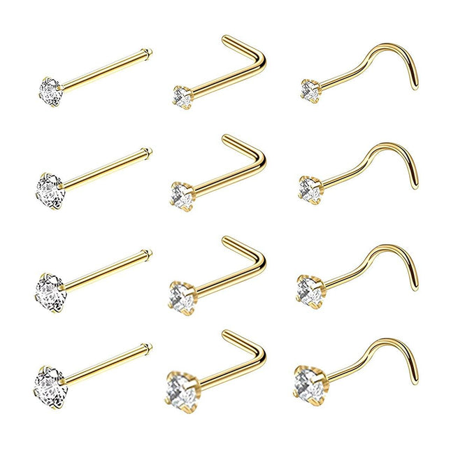 Stainless Steel Nosepiece with Gold Nose Stud Stylish Piercing Jewellery Women