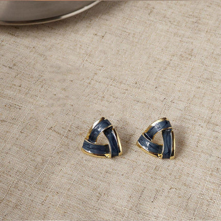 Trendy Blue Triangle Oil Drop Earrings Fashion Retro Silver Needle Jewelry