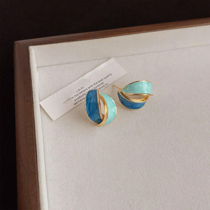 Elegant Blue Oil Drop Earrings Fashion Retro Style Jewelry Silver Needle
