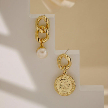 Vintage Textured Coin Earrings Asymmetric Design Fashion Jewelry for Women