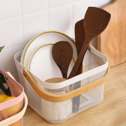 Hollow Iron Storage Basket for Fruit Vegetables Draining Organizer Kitchen Decor