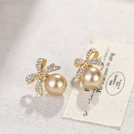 Vintage Ribbon Pearl Earrings Elegant Jewelry for Women Fashion Accessories Gift