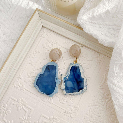 Irregular Haze Blue Earrings For Women Vintage Style Elegant Fashion Jewelry