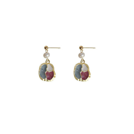 Elegant Hong Kong Vintage Style Color-Matching Earrings Oil Painting Design