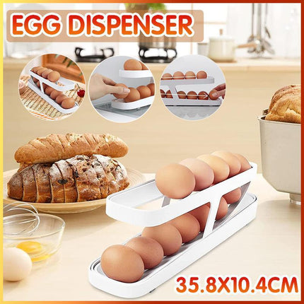 Rolldown Refrigerator Egg Dispenser Auto Rolling Egg Holder 2 Tier Storage Rack - Aimall