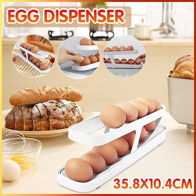 Rolldown Refrigerator Egg Dispenser Auto Rolling Egg Holder 2 Tier Storage Rack - Aimall