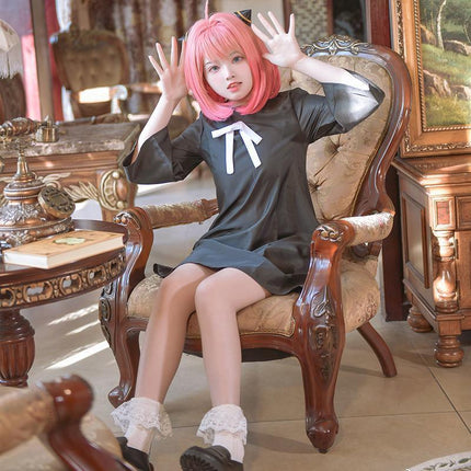 Anime SPY×FAMILY Anya Forger Cosplay Costume Women Girls Black Dress Outfits AU - Aimall