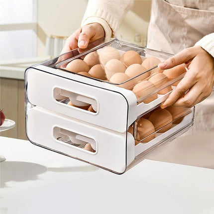 Double Layer Egg Storage Carton Drawer Organizer for Kitchen Fridge or Pantry