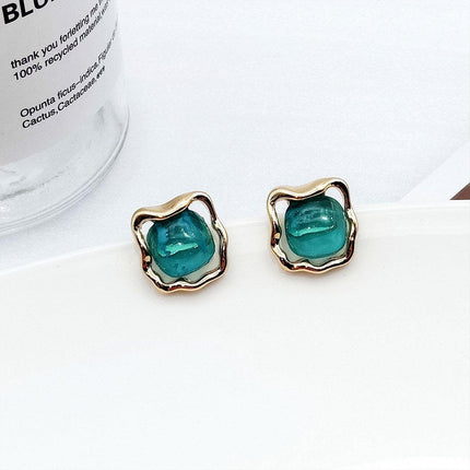 Elegant Blue Oil Drop Earrings Fashion Retro Geometric Irregular Silver Needle