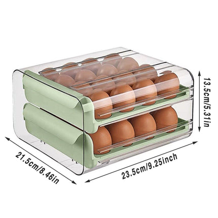 Double Layer Green Egg Storage Carton Drawer Fridge Organizer for Kitchen Use