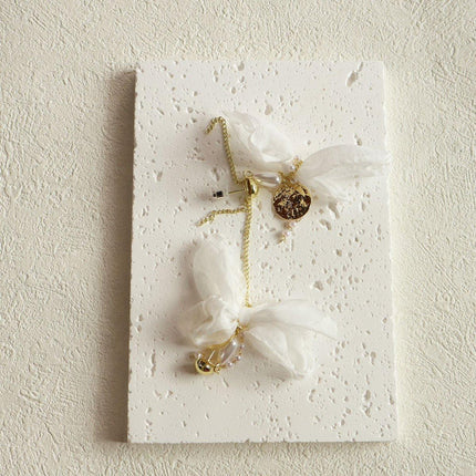 Vintage White Bow Long Earrings Sweet Fashion Jewelry for Women Elegant Gift