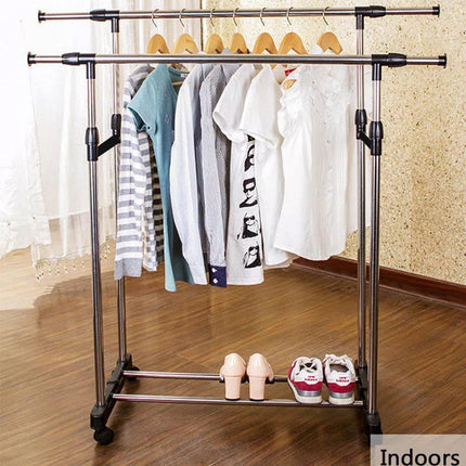Adjustable Double Clothes Rack Stainless Steel Garment Holder Coat Hanger Stand