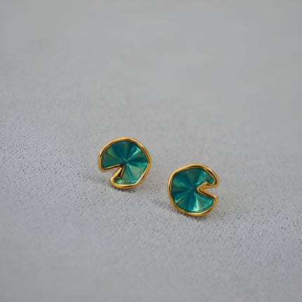 Green Lotus Leaf Summer Stud Earrings Elegant Floral Earrings for Women Jewelry