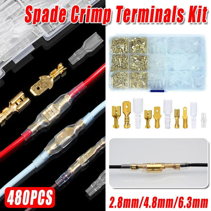 480pcs Spade Crimp Terminals Kit Insulated Electrical Wire Connectors