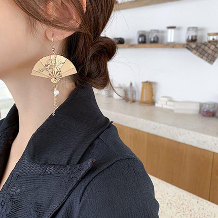 Chinese Style Vintage Fan Earrings Foldable Design Fashion Jewellery for Women