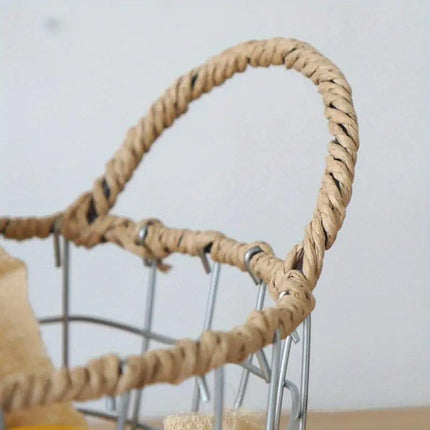Handcrafted Iron Wire Storage Basket with Paper Rope Handles for Home Organization