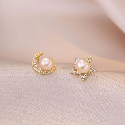 Star and Moon Asymmetric Stud Earrings Fashion Jewelry for Women Accessories