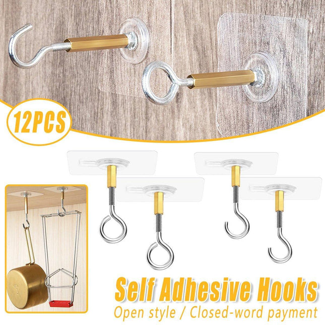 12 PCS Heavy Duty Self Adhesive Hooks Stainless Steel Ceiling Hooks for Home
