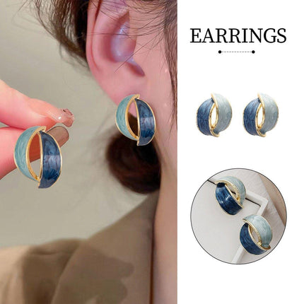 Elegant Blue Oil Drop Earrings Fashion Retro Style Jewelry Silver Needle
