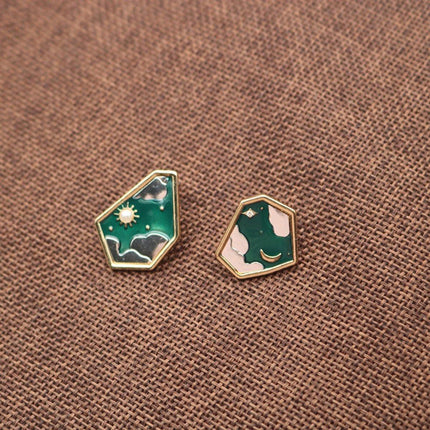 Asymmetric Sun Moon Star Earrings Women Trendy Matte Design Jewelry for Fashion