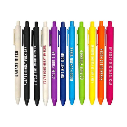 11PCS Funny Pens Swear Word Pen Set Black Ink Writing Pen Funny Office Diary New - Aimall