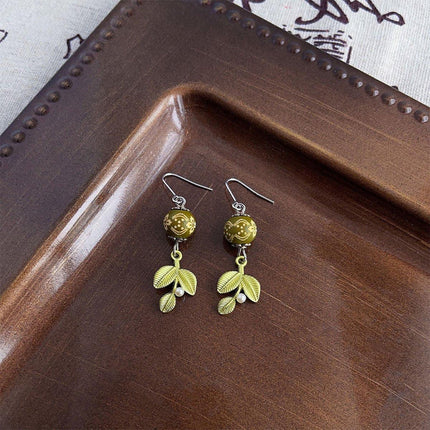 Chinese Leaf Art Earrings Vintage Style Jewelry for Women Fashion Accessory
