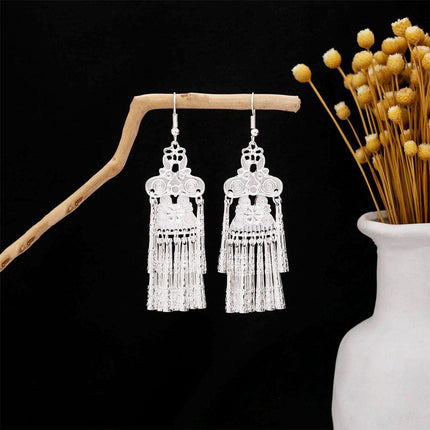 Vintage Ethnic Style Tassel Long Earrings Bohemian Jewelry for Women Accessory