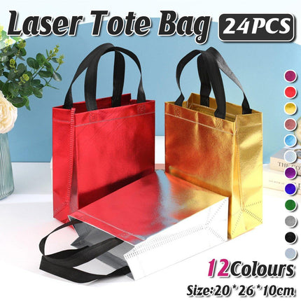 24pcs Laser Non Woven Gift Bags Tote Bags for Party Favor Wedding and Birthday
