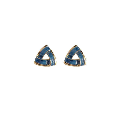 Trendy Blue Triangle Oil Drop Earrings Fashion Retro Silver Needle Jewelry