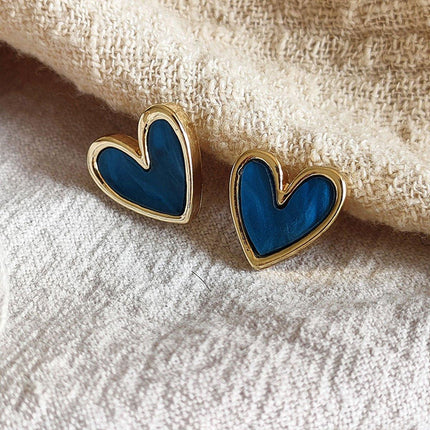 Small Fresh Blue Heart Earrings Retro Fashion Needle Women Jewelry Niche