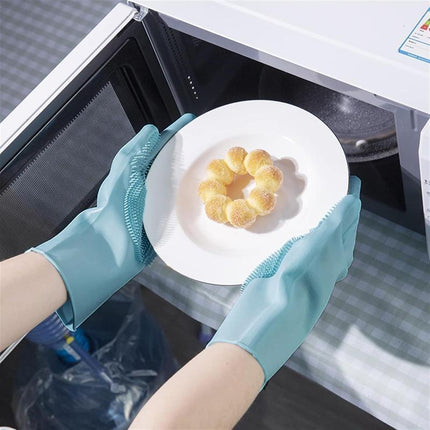 Magic Gloves Dish Washing Silicone Rubber Scrubber Cleaning Glove Waterproof - Aimall