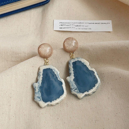Irregular Haze Blue Earrings For Women Vintage Style Elegant Fashion Jewelry