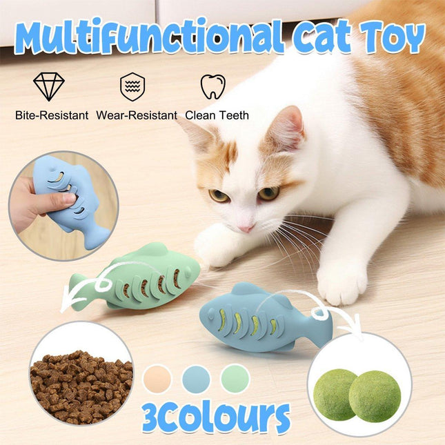 Interactive Cat Toys Fish Leaky Food Dispenser Fun Pet Play Chew Toy Durable