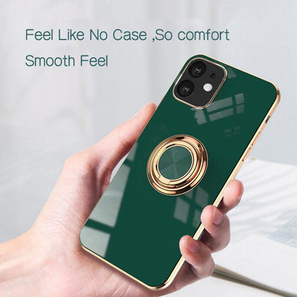 Dark Green Luxury Shockproof Silicone Ring Case Stand Cover for iPhone 14 13 12 Pro Max - Aimall