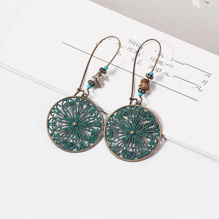 Bohemian Vintage Openwork Floral Round Earrings Elegant Jewelry Women Fashion