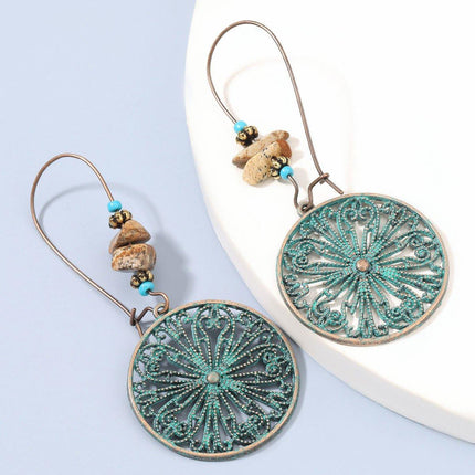 Bohemian Vintage Openwork Floral Round Earrings Elegant Jewelry Women Fashion