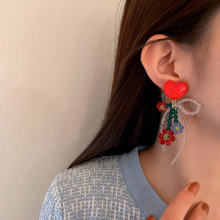 Fashion Flower Crystal Earrings Stud Women Drop Dangle Wedding Party Ear Jewelry - Aimall