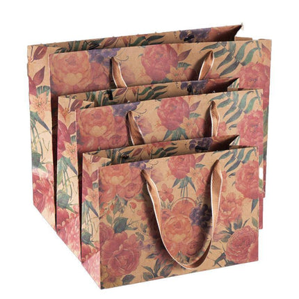 10pcs Vintage Rose Paper Gift Bags Tote for Weddings Birthday Party Favors