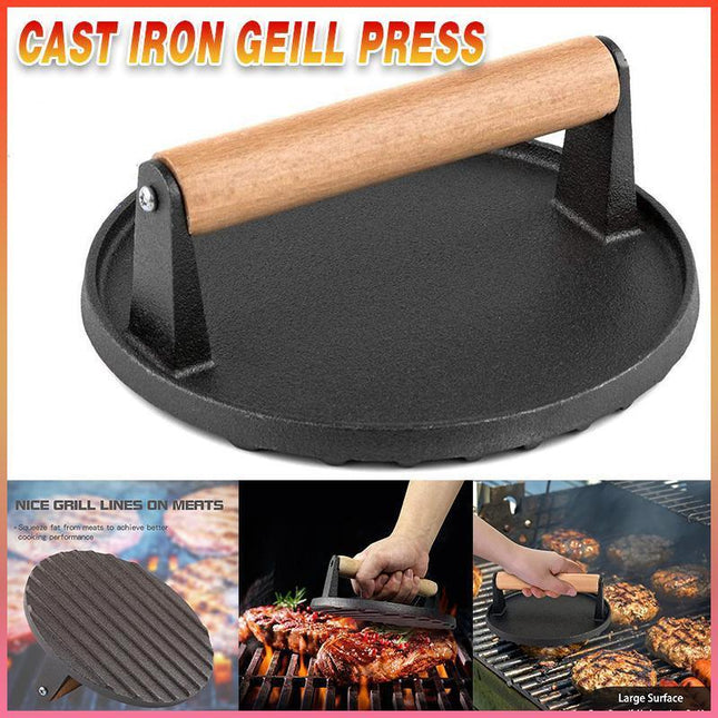 Cast Iron Burger Press Making Hamburger Steak Meat Smasher Utensils Grill BBQ - Aimall