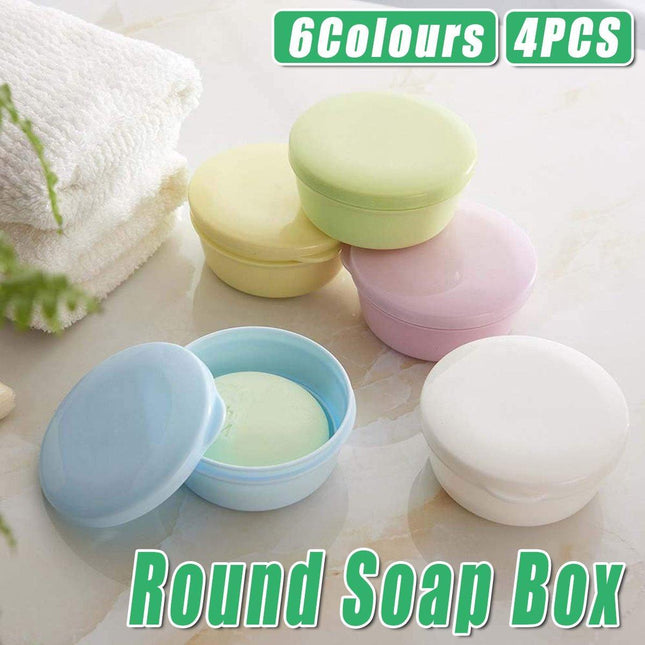 4PCS Round Portable Bathroom Soap Box Lid Travel Soap Holder Draining Soap Dish