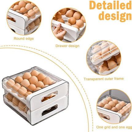 Double Layer Egg Storage Carton Drawer Organizer for Kitchen Fridge or Pantry