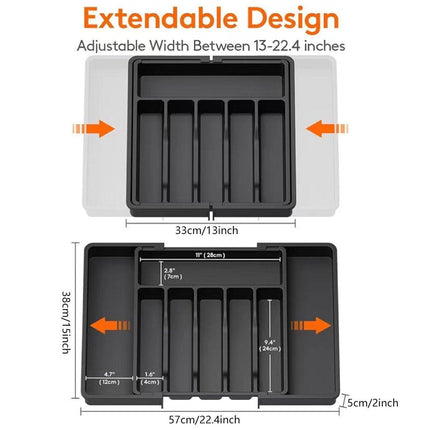 Expandable Cutlery Organizer Adjustable Silverware Drawer Storage Box Tray