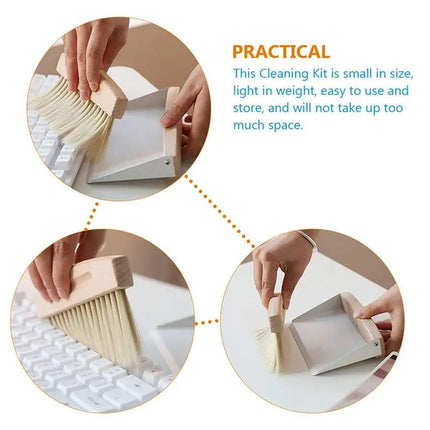 Mini White Brush Broom with Dustpan Car Desk Table Keyboard Cleaning Portable