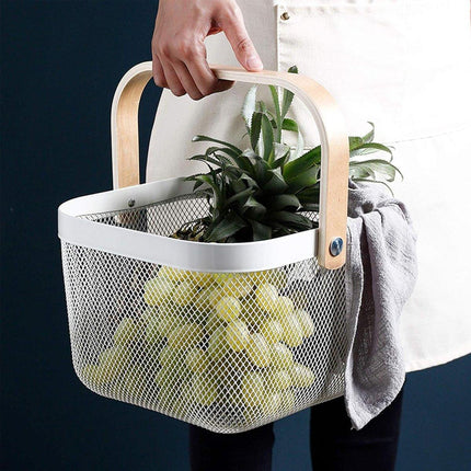 Hollow Iron Storage Basket for Fruit Vegetables Draining Organizer Kitchen Decor