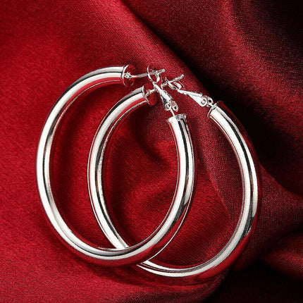 925 Sterling Silver Filled Women Elegant Round Hoop Earrings Stunning Gift