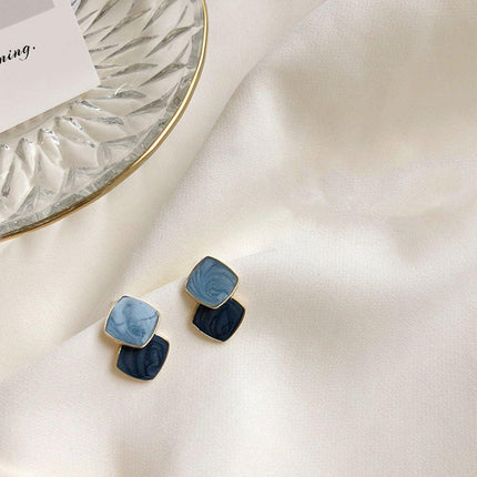 Fashion Blue Oil Drop Earrings Retro Style Black White Contrast Needle Jewellery